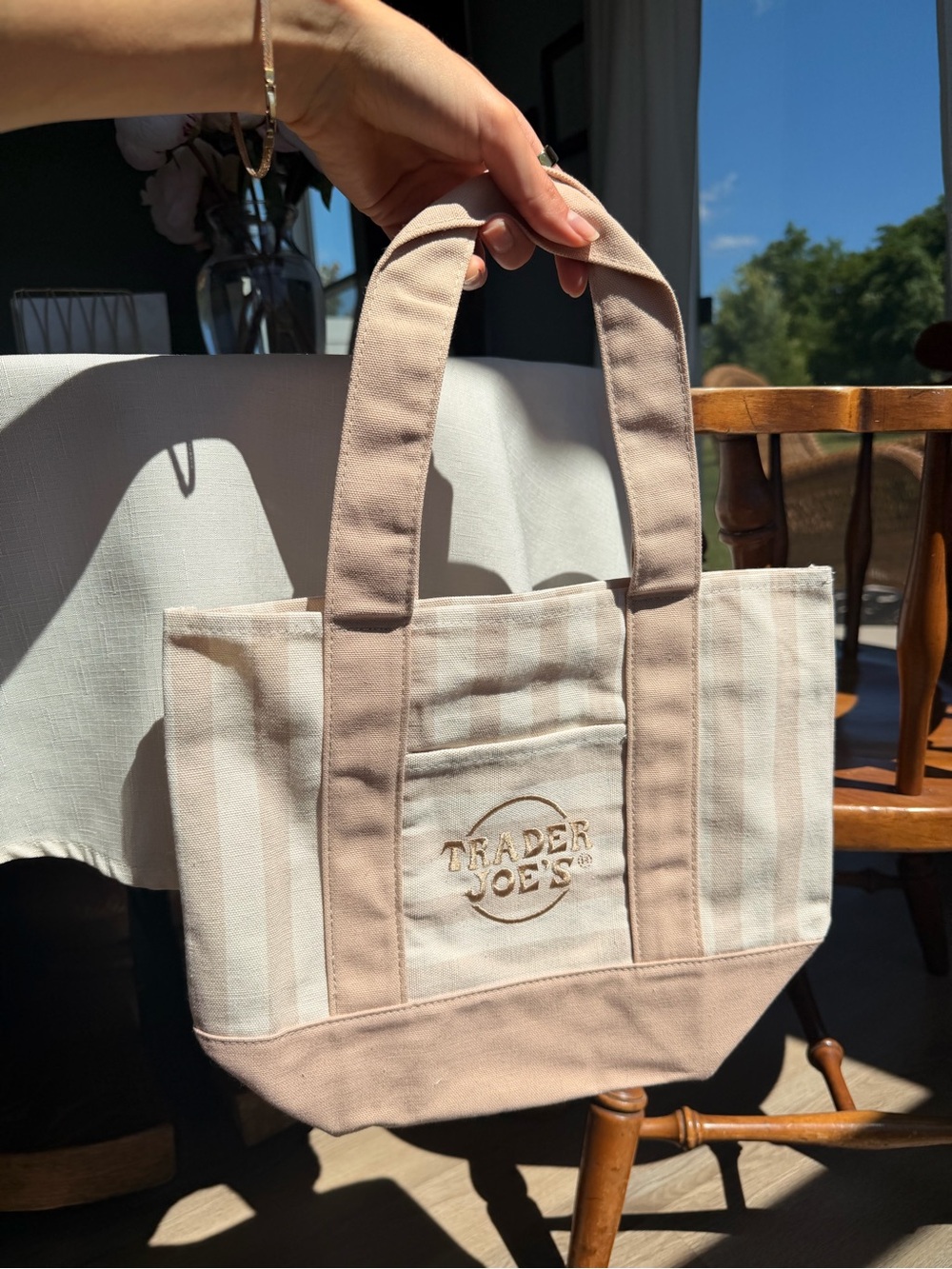 VIRAL 2026 Trader Joe's Beige & Cream Striped Canvas Tote - Picture 2 of 4